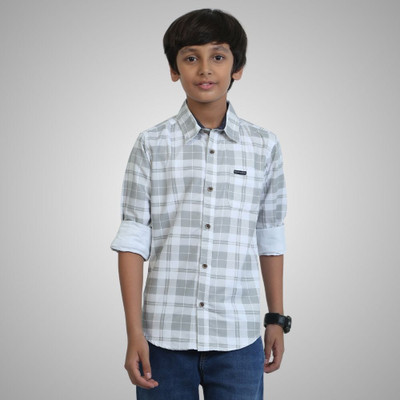 ROCKET SCIENCE Boys Checkered Casual Grey Shirt