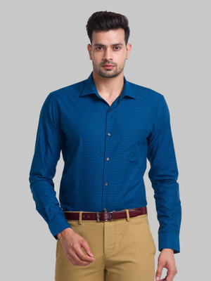 PARK AVENUE Men Self Design Formal Blue Shirt