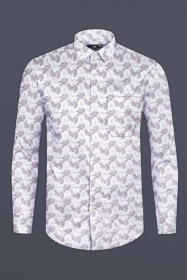french crown Men Printed Casual Purple, White Shirt