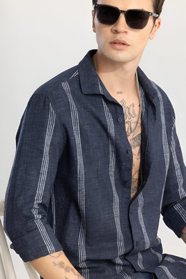 RODEIZ Men Striped Casual Grey Shirt