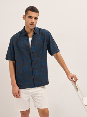 THE BEAR HOUSE Men Printed Casual Blue Shirt