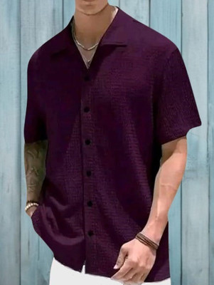MUMIN Men Solid Casual Purple Shirt