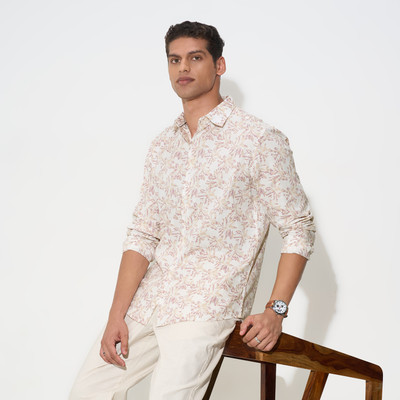 Peregrine by Pantaloons Men Printed Casual Pink Shirt