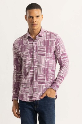 Snitch Men Printed Casual Purple, White Shirt