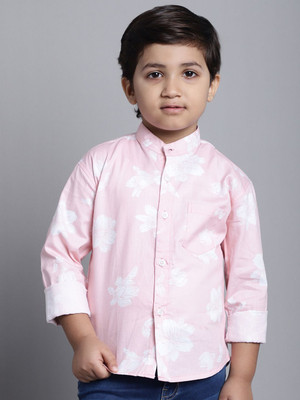 Sanzzy Boys Floral Print Casual Pink Shirt