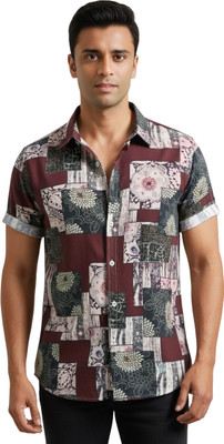 Jeny Trends Men Printed Casual Maroon Shirt
