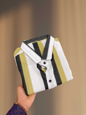 ShirtSqure Fashion Men Striped Casual Yellow Shirt