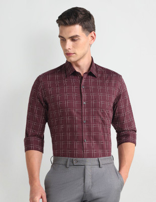 ARROW Men Checkered Formal Maroon Shirt
