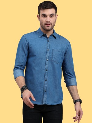 Regrowth Men Solid Casual Blue Shirt