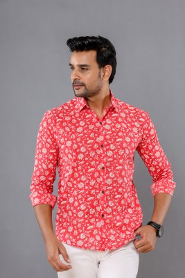 dRANG Men Printed Casual Red, White Shirt