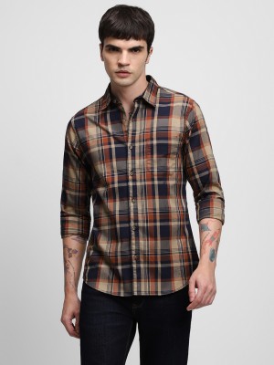 Dennis Lingo Men Checkered Casual Brown Shirt