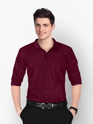 Durva Enterprise Men Solid Formal Maroon Shirt