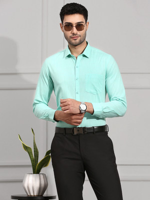 Ramraj Cotton Men Solid Formal Green Shirt