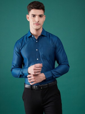 Hookstep Men Self Design Formal Dark Blue Shirt