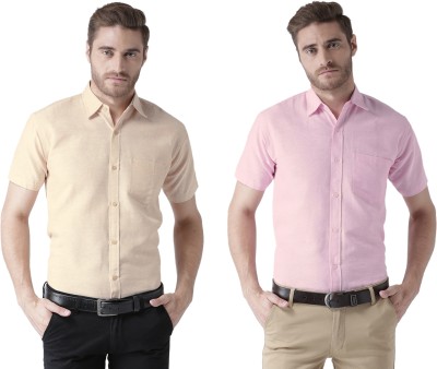 KLOSET BY RIAG Men Solid Casual Pink, Beige Shirt(Pack of 2)