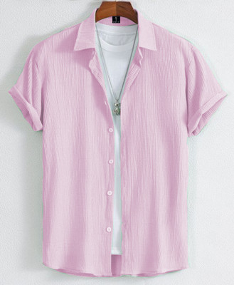 Marmic Fab Men Self Design Casual Pink Shirt
