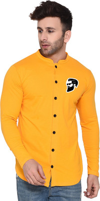 GEUM Men Printed, Solid Casual Yellow Shirt