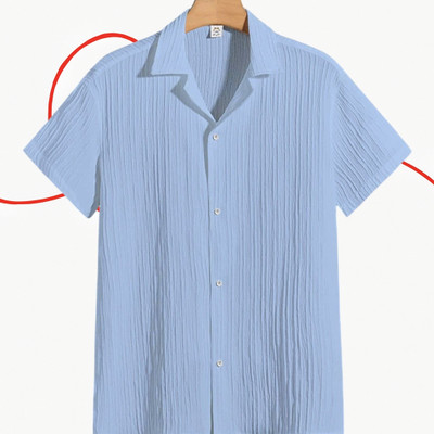 Jenil Fashion Men Self Design Casual Light Blue Shirt