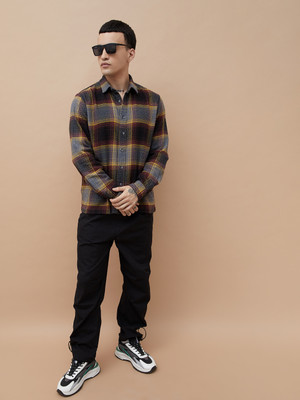 Forca by Lifestyle Men Checkered Casual Grey Shirt