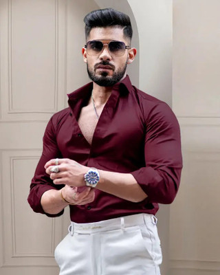 UtkarshNiche Men Solid Casual Maroon Shirt