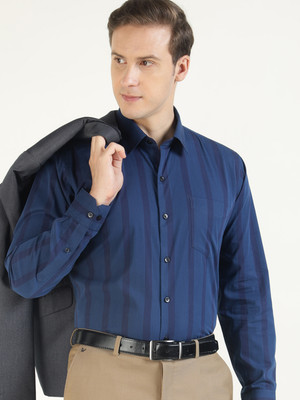 Hancock Men Striped, Solid Formal Dark Blue Shirt