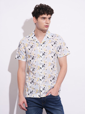 BEING HUMAN Men Printed Casual Light Blue Shirt