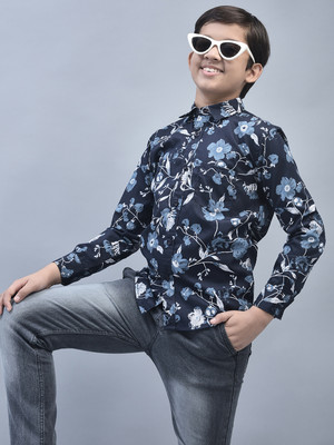 CRIMSOUNE CLUB Boys Printed Casual Blue Shirt