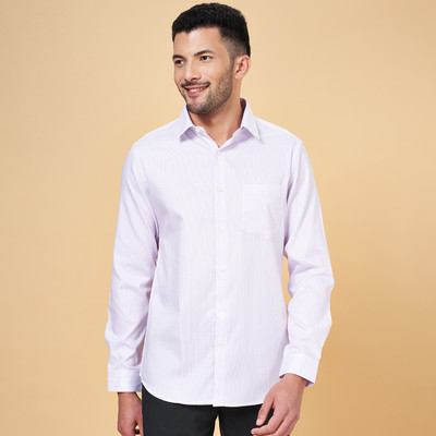 Peregrine by Pantaloons Men Striped Formal White Shirt