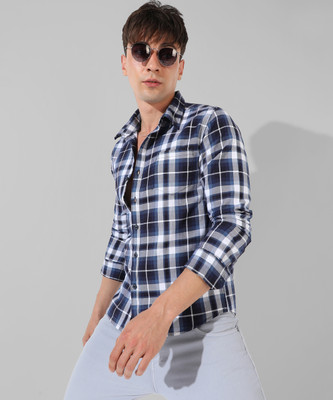 CAMPUS SUTRA Men Checkered Casual White, Dark Blue, Grey Shirt