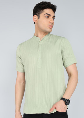 Adokedo Men Self Design Casual Green Shirt