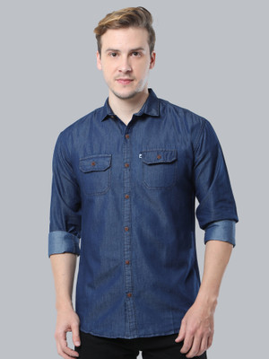 AIDAN PAUL Men Self Design Casual Blue Shirt