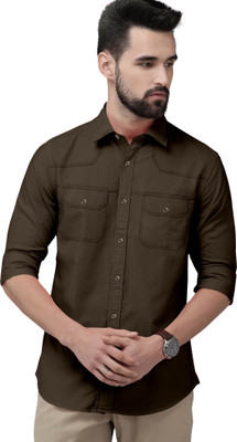 FABFARM Men Solid Casual Green Shirt