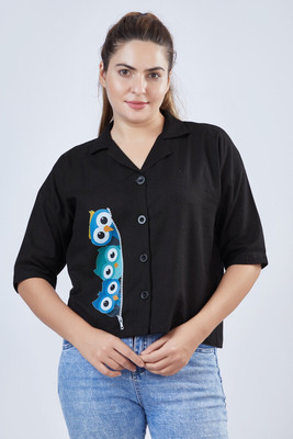 sikrifab Women Printed Casual Black Shirt
