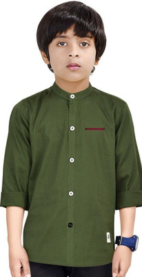 Paper Crane Boys Solid Casual Dark Green Shirt