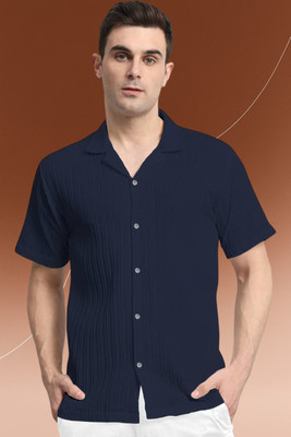 A Dearise Trend Men Self Design Casual Dark Blue Shirt