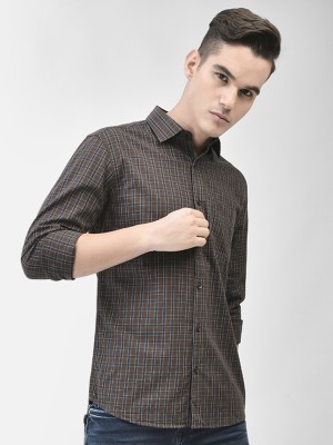 CRIMSOUNE CLUB Men Checkered Casual Brown, Blue Shirt