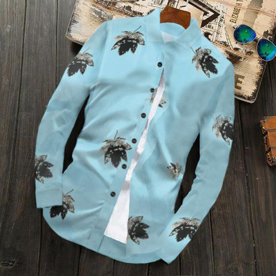 Try This Men Printed Casual Light Blue Shirt