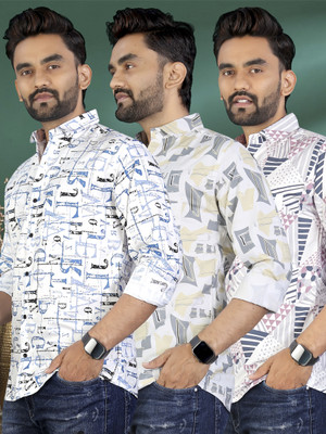 ADWYN PETER Men Printed Casual Multicolor Shirt(Pack of 3)