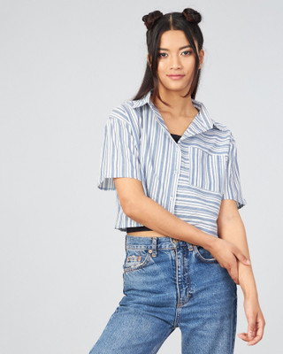 Chimpaaanzee Women Striped Casual Blue Shirt