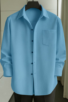SYSBELLA FASHION Men Self Design Casual Light Blue Shirt