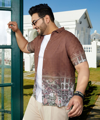 Instafab Plus Men Striped Casual Brown Shirt