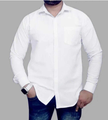 GREATINDFASHION Men Solid Casual White Shirt