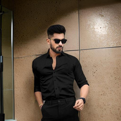 JessNX Men Solid Casual Black Shirt