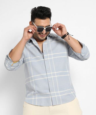Instafab Plus Men Printed Casual Grey, White Shirt
