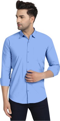 HASINI Fashion Men Solid Casual Light Blue Shirt