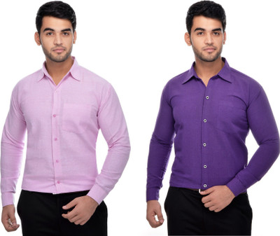 DESHBANDHU KHADI Men Solid Formal Purple, Pink Shirt(Pack of 2)