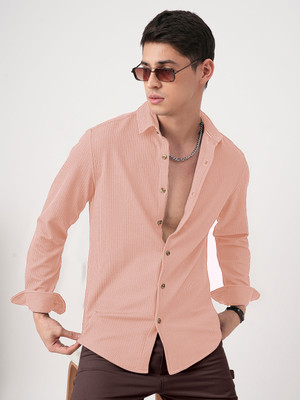INDICLUB Men Striped Casual Pink Shirt
