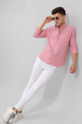 U TURN Men Striped Casual Pink Shirt