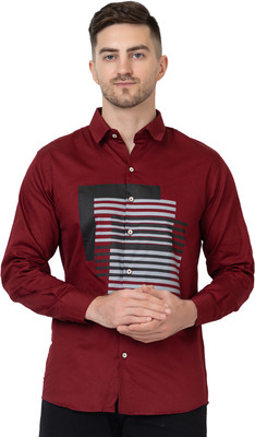 TRENDZ MEN Men Striped Casual Maroon Shirt