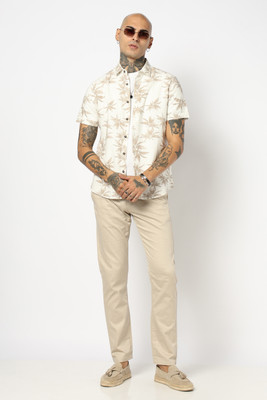 Blue Buddha Men Printed Casual Beige Shirt